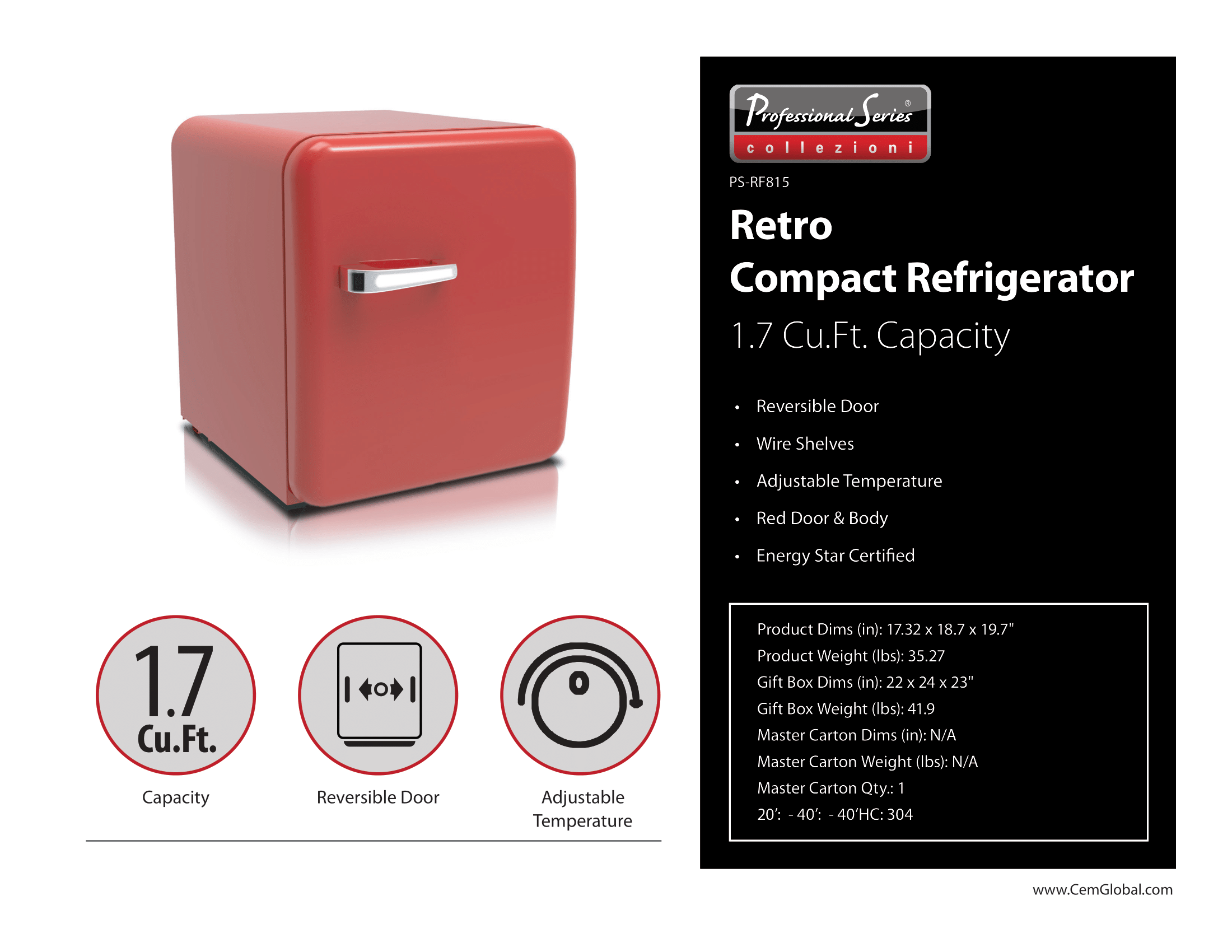 Retro Compact Refrigerator 1.7 Cu.Ft.